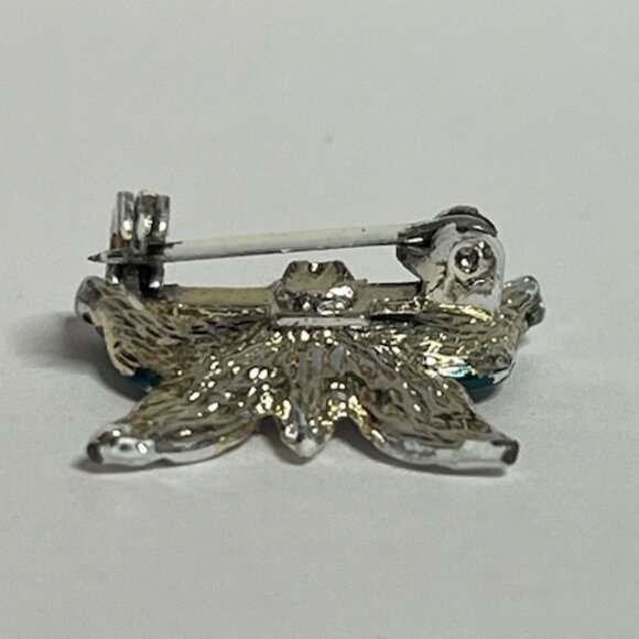 VTG Small Butterfly Brooch w/Dark Enamel Wings Rhinestones Silver-Tone .75" - Picture 4 of 7